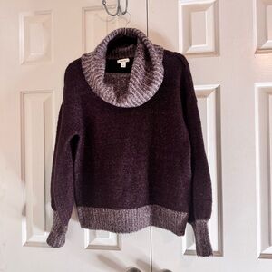 Nine West Women’s Cowl Neck Sweater XS- Maroon & Grey Knit Pullover Long Sleeve